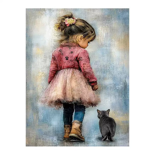 Little girl and cat Artist hand-painted modern figure abstract floor painting