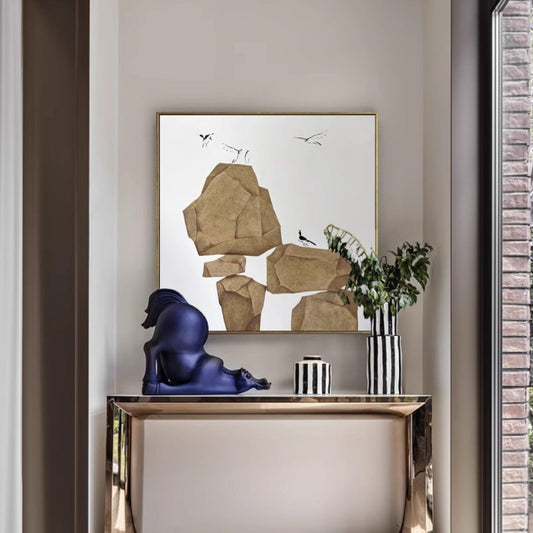 Stones and birds on canvas Custom Painting, Abstract Art Free Shipping LeYiGallery