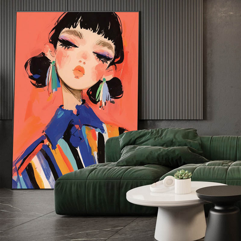 Fashion Girl Abstract Canvas Art – Hand-Painted Wall Decor