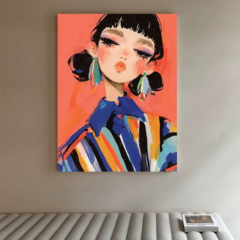 Fashion Girl Abstract Canvas Art – Hand-Painted Wall Decor