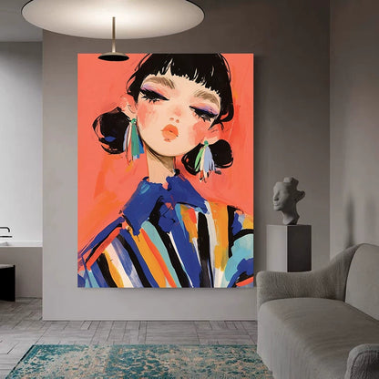 Fashion Girl Abstract Canvas Art – Hand-Painted Wall Decor
