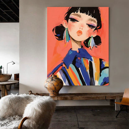 Fashion Girl Abstract Canvas Art – Hand-Painted Wall Decor