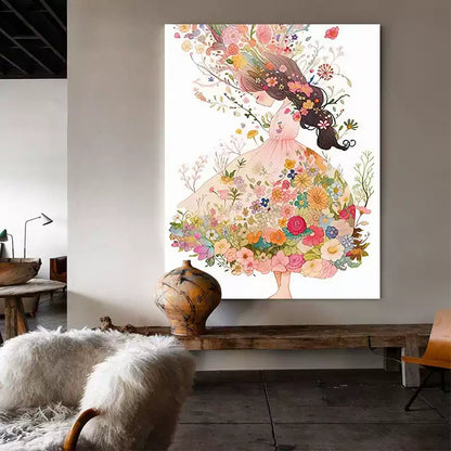 Flower Girl Canvas Art – Hand-Painted Wall Decor