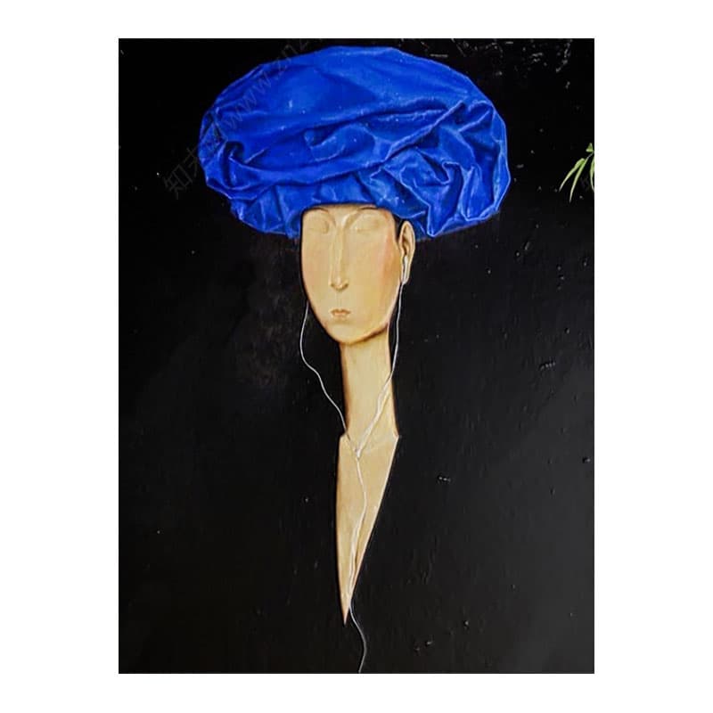 Large abstract painting of black simple characters