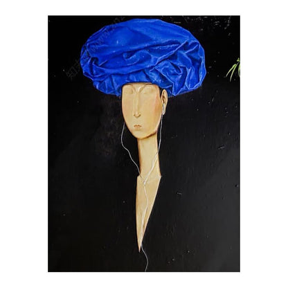 Large abstract painting of black simple characters