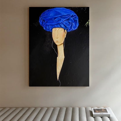 Large abstract painting of black simple characters